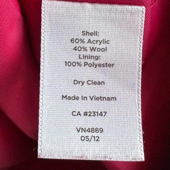 Talbots Textured Fuchsia Jacket with Draped Collar Wool Blend - Picture 7 of 8